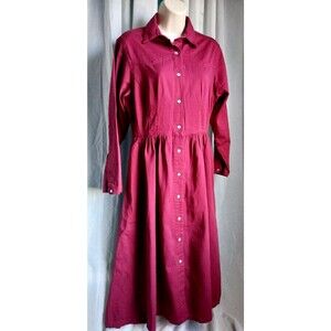Vintage 80's Red Denim Western Style Dress Pearl Snap Button Gitano Medium